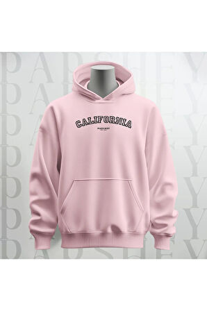 California Baskılı Kapüşonlu Sweatshirt Hoodie Kalın Kumaş 3 İplik Şardonlu