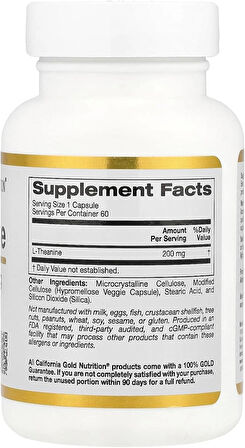 California Gold Nutrition L-Theanine Featuring AlphaWave 200 mg 60 Veggie Caps