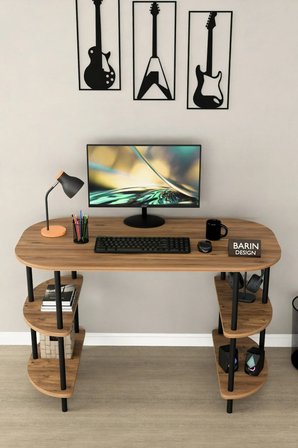 120 CM Çalışma Masası Bilgisayar Masası 2 Raflı Kitaplık Ofis Ders Masası Ahşap Metal Ayaklı