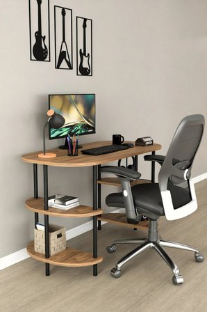 120 CM Çalışma Masası Bilgisayar Masası 2 Raflı Kitaplık Ofis Ders Masası Ahşap Metal Ayaklı
