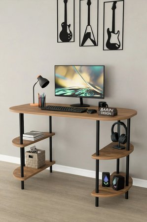 120 CM Çalışma Masası Bilgisayar Masası 2 Raflı Kitaplık Ofis Ders Masası Ahşap Metal Ayaklı