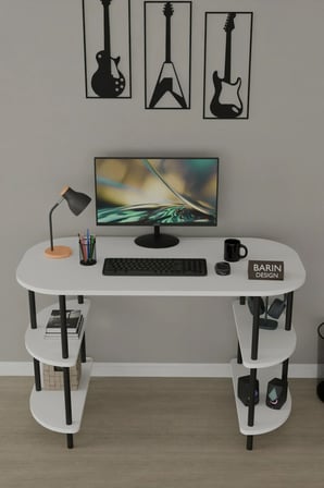 120 CM Çalışma Masası Bilgisayar Masası 2 Raflı Kitaplık Ofis Ders Masası Ahşap Metal Ayaklı