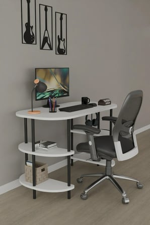 120 CM Çalışma Masası Bilgisayar Masası 2 Raflı Kitaplık Ofis Ders Masası Ahşap Metal Ayaklı