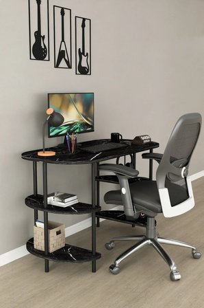 120 CM Çalışma Masası Bilgisayar Masası 2 Raflı Kitaplık Ofis Ders Masası Ahşap Metal Ayaklı