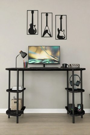 120 CM Çalışma Masası Bilgisayar Masası 2 Raflı Kitaplık Ofis Ders Masası Ahşap Metal Ayaklı