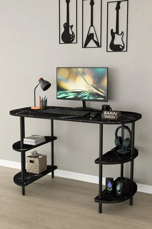 120 CM Çalışma Masası Bilgisayar Masası 2 Raflı Kitaplık Ofis Ders Masası Ahşap Metal Ayaklı