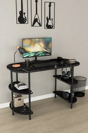 120 CM Çalışma Masası Bilgisayar Masası 2 Raflı Kitaplık Ofis Ders Masası Ahşap Metal Ayaklı