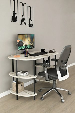 120 CM Çalışma Masası Bilgisayar Masası 2 Raflı Kitaplık Ofis Ders Masası Ahşap Metal Ayaklı