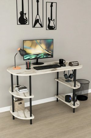 120 CM Çalışma Masası Bilgisayar Masası 2 Raflı Kitaplık Ofis Ders Masası Ahşap Metal Ayaklı