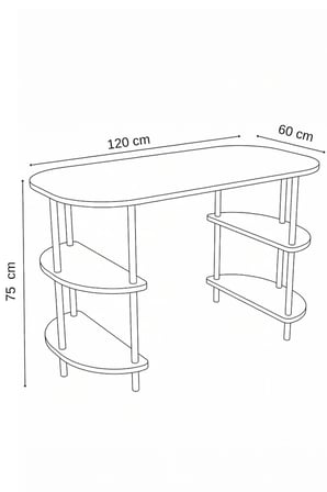 120 CM Çalışma Masası Bilgisayar Masası 2 Raflı Kitaplık Ofis Ders Masası Ahşap Metal Ayaklı