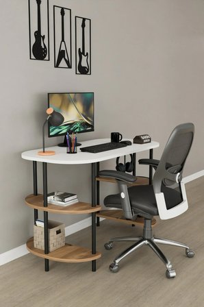 120 CM Çalışma Masası Bilgisayar Masası 2 Raflı Kitaplık Ofis Ders Masası Ahşap Metal Ayaklı