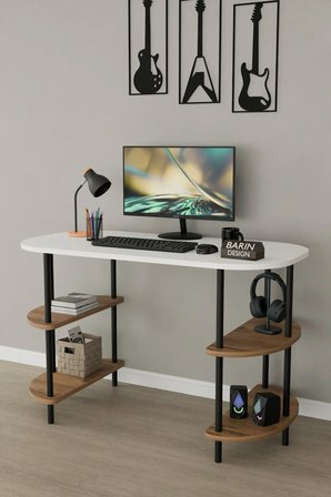 120 CM Çalışma Masası Bilgisayar Masası 2 Raflı Kitaplık Ofis Ders Masası Ahşap Metal Ayaklı