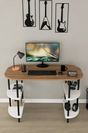 120 CM Çalışma Masası Bilgisayar Masası 2 Raflı Kitaplık Ofis Ders Masası Ahşap Metal Ayaklı