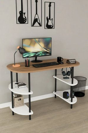 120 CM Çalışma Masası Bilgisayar Masası 2 Raflı Kitaplık Ofis Ders Masası Ahşap Metal Ayaklı