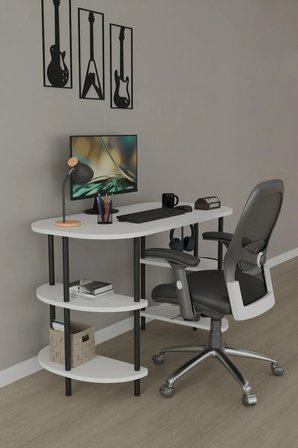 120 CM Çalışma Masası Bilgisayar Masası 2 Raflı Kitaplık Ofis Ders Masası Ahşap Metal Ayaklı