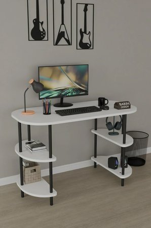 120 CM Çalışma Masası Bilgisayar Masası 2 Raflı Kitaplık Ofis Ders Masası Ahşap Metal Ayaklı