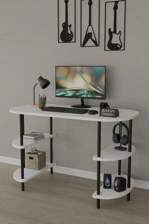 120 CM Çalışma Masası Bilgisayar Masası 2 Raflı Kitaplık Ofis Ders Masası Ahşap Metal Ayaklı