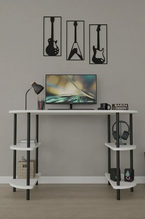 120 CM Çalışma Masası Bilgisayar Masası 2 Raflı Kitaplık Ofis Ders Masası Ahşap Metal Ayaklı