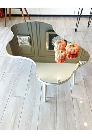 Fawdecor Aynalı Masif Ahşap Orta Sehpa - 120 X 75 Cm Ebatında Modern Cam Tablalı Ahşap Orta Sehpa