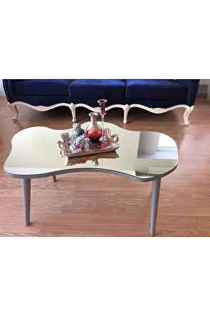 Fawdecor Aynalı Masif Ahşap Orta Sehpa - 120 X 75 Cm Ebatında Modern Cam Tablalı Ahşap Orta Sehpa