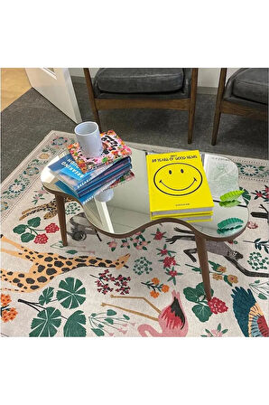 Fawdecor Aynalı Masif Ahşap Orta Sehpa - 120 X 75 Cm Ebatında Modern Cam Tablalı Ahşap Orta Sehpa