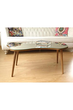 Fawdecor Aynalı Masif Ahşap Orta Sehpa - 120 X 75 Cm Ebatında Modern Cam Tablalı Ahşap Orta Sehpa