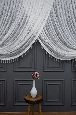 Kruvaze Yanki Model Camkırık Tül Kristal Boncuklu Mekanizmalı 1e3kat Pile Tül Perde