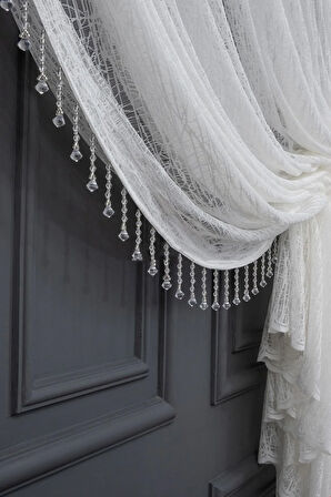 Kruvaze Yanki Model Camkırık Tül Kristal Boncuklu Mekanizmalı 1e3kat Pile Tül Perde