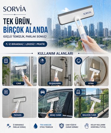 Spreyli Cam Silme Aparatı Mikrofiber Cam Sileceği Çekçekli Pencere Ayna Duşakabin Fayans Temizleyici