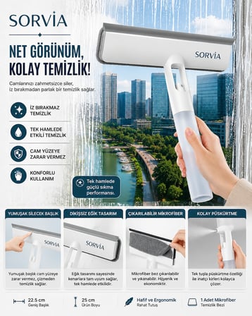 Spreyli Cam Silme Aparatı Mikrofiber Cam Sileceği Çekçekli Pencere Ayna Duşakabin Fayans Temizleyici