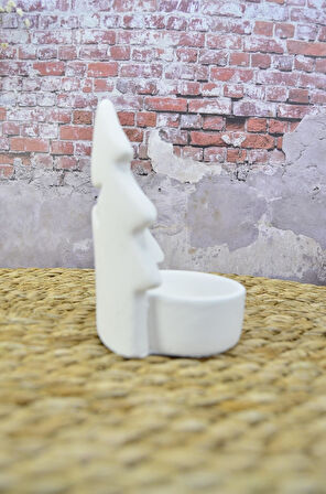 Çam Ağacı Şeklinde Dekoratif Tealight Mumluk Tek Yıldızlı Yıldızlı Taş Tozu Beton Seramik Görünümlü