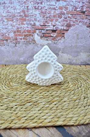 Çam Ağacı Şeklinde Dekoratif Tealight Mumluk Taş Tozu Beton Seramik Görünümlü