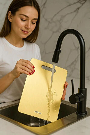 VESTİA Paslanmaz Çelik Titanyum Gold Kaplama Çelik Kesme Tahtası