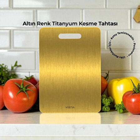 VESTİA Paslanmaz Çelik Titanyum Gold Kaplama Çelik Kesme Tahtası