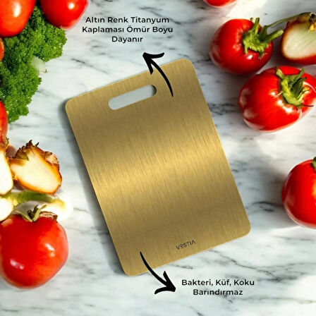 VESTİA Paslanmaz Çelik Titanyum Gold Kaplama Çelik Kesme Tahtası