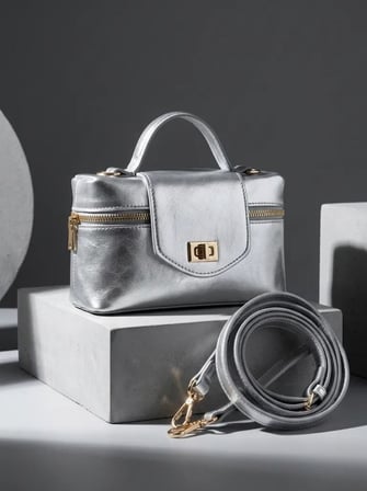 Parlak Gümüş Gold Metal Detaylı Mini Kadın El Ve Çapraz Askılı Çanta