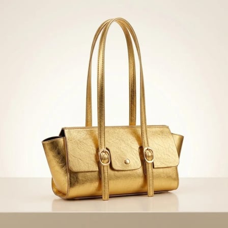 Parlak Gold Mini Omuz Çantası Yumuşak Deri Görünümlü Fermuarlı Kadın El Ve Kol Çantası