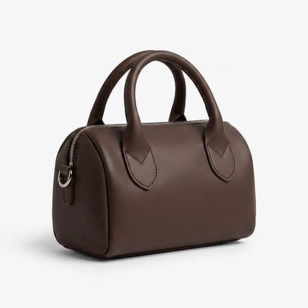 Kahverengi Mat Dokulu Mini El Ve Omuz Çantası Kadın Fermuarlı Günlük Şık Çanta 19X11 Cm