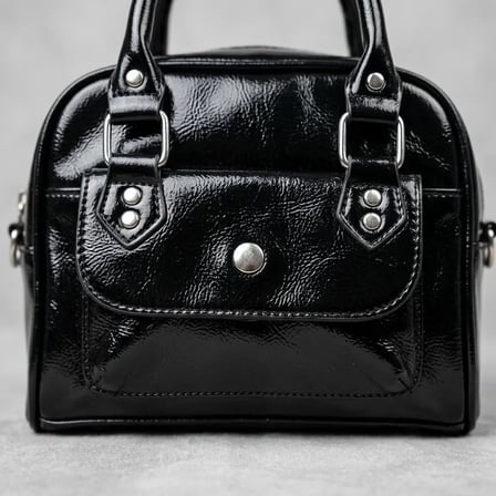 Kadın Siyah Rugan Deri Silver Detaylı El Ve Omuz Çantası 18X13 Cm
