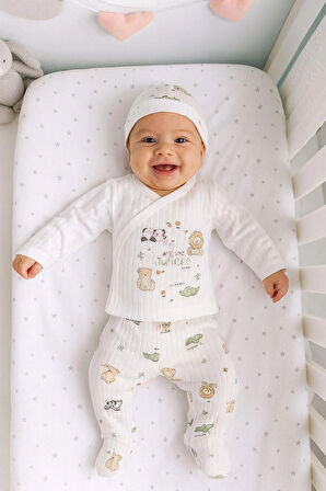 3 LÜ BEBEK ZIBIN TAKIMI 0-3 AY %100 PAMUK KENDİNDEN ELDİVENLİ ŞİRİN DESENLİ