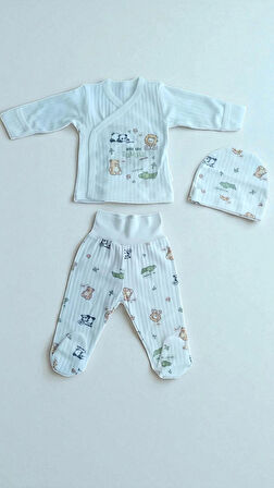3 LÜ BEBEK ZIBIN TAKIMI 0-3 AY %100 PAMUK KENDİNDEN ELDİVENLİ ŞİRİN DESENLİ