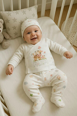 3 LÜ BEBEK ZIBIN TAKIMI 0-3 AY %100 PAMUK KENDİNDEN ELDİVENLİ ŞİRİN DESENLİ