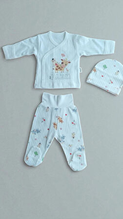 3 LÜ BEBEK ZIBIN TAKIMI 0-3 AY %100 PAMUK KENDİNDEN ELDİVENLİ ŞİRİN DESENLİ