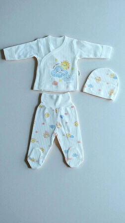 3 LÜ BEBEK ZIBIN TAKIMI 0-3 AY %100 PAMUK KENDİNDEN ELDİVENLİ ŞİRİN DESENLİ
