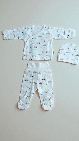 3 LÜ BEBEK ZIBIN TAKIMI 0-3 AY %100 PAMUK KENDİNDEN ELDİVENLİ ŞİRİN DESENLİ