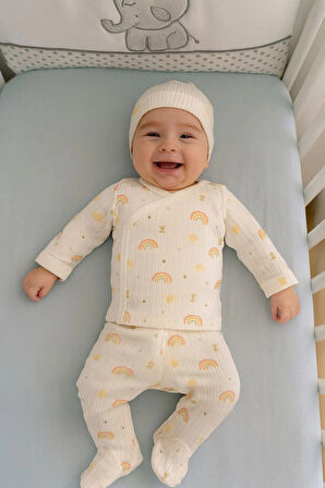 3 LÜ BEBEK ZIBIN TAKIMI 0-3 AY %100 PAMUK KENDİNDEN ELDİVENLİ ŞİRİN DESENLİ