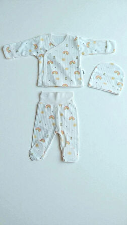 3 LÜ BEBEK ZIBIN TAKIMI 0-3 AY %100 PAMUK KENDİNDEN ELDİVENLİ ŞİRİN DESENLİ