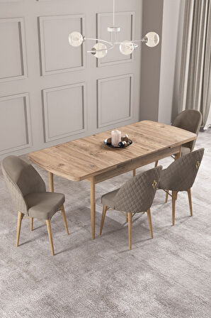 Calvin Atlantik 80x132 Açılabilir Mdf Masa Yemek Odası Takımı, Mutfak Takımı 4 Adet Sandalye