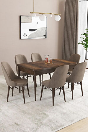 Fonza Barok 80x132 MDF Açılabilir Mutfak Masası Takımı 6  Sandalye