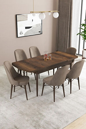 Fonza Barok 80x132 MDF Açılabilir Mutfak Masası Takımı 6  Sandalye